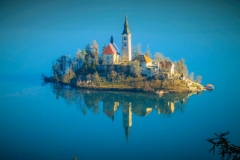 Blejski otok pozimi.